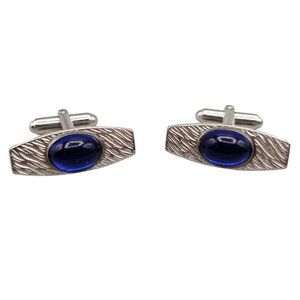 Anson Cobalt Blue Cabochon Mens Cufflinks Toggle Clasp Vintage